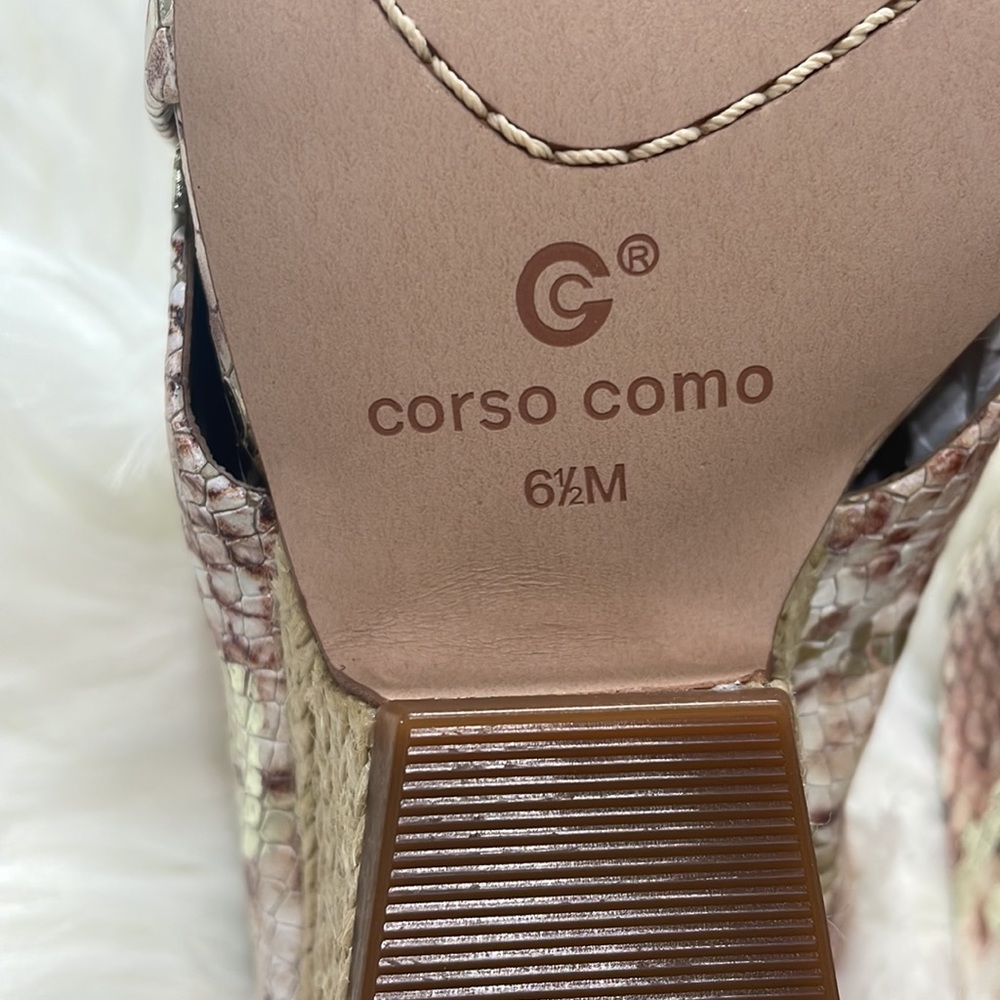 NWT corso como leather platinum pink snake slip on mules espadrille heel 6.5 - Picture 10 of 16